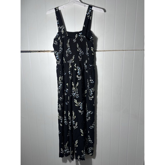 LOFT Floral Jumpsuit Womens Medium M Black Blue Yellow Wide Leg Smocked Summer - Picture 6 of 6